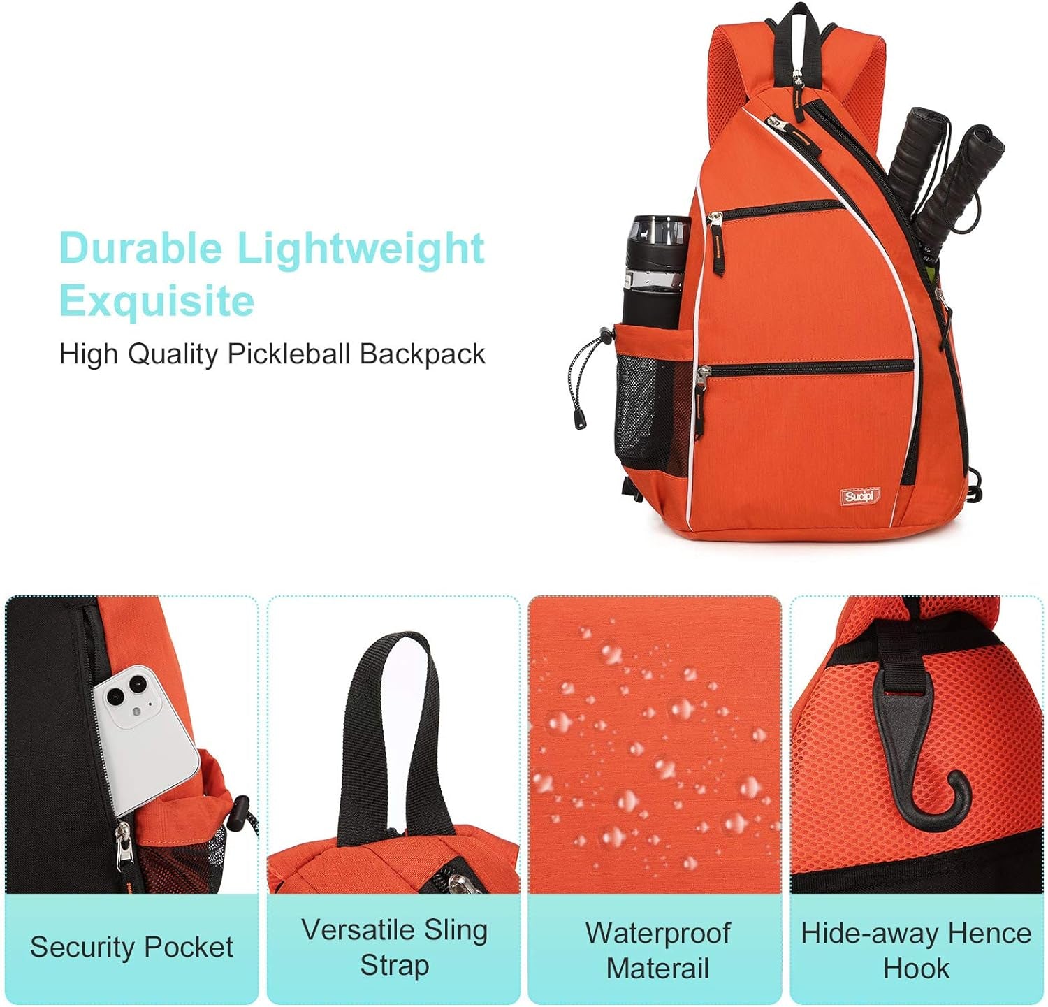 Pickleball Bag - Men'S & Women'S Pickleball Backpack, Adjustable Sling Bag W/Fence Hook/Large Capacity/Safety Pocket